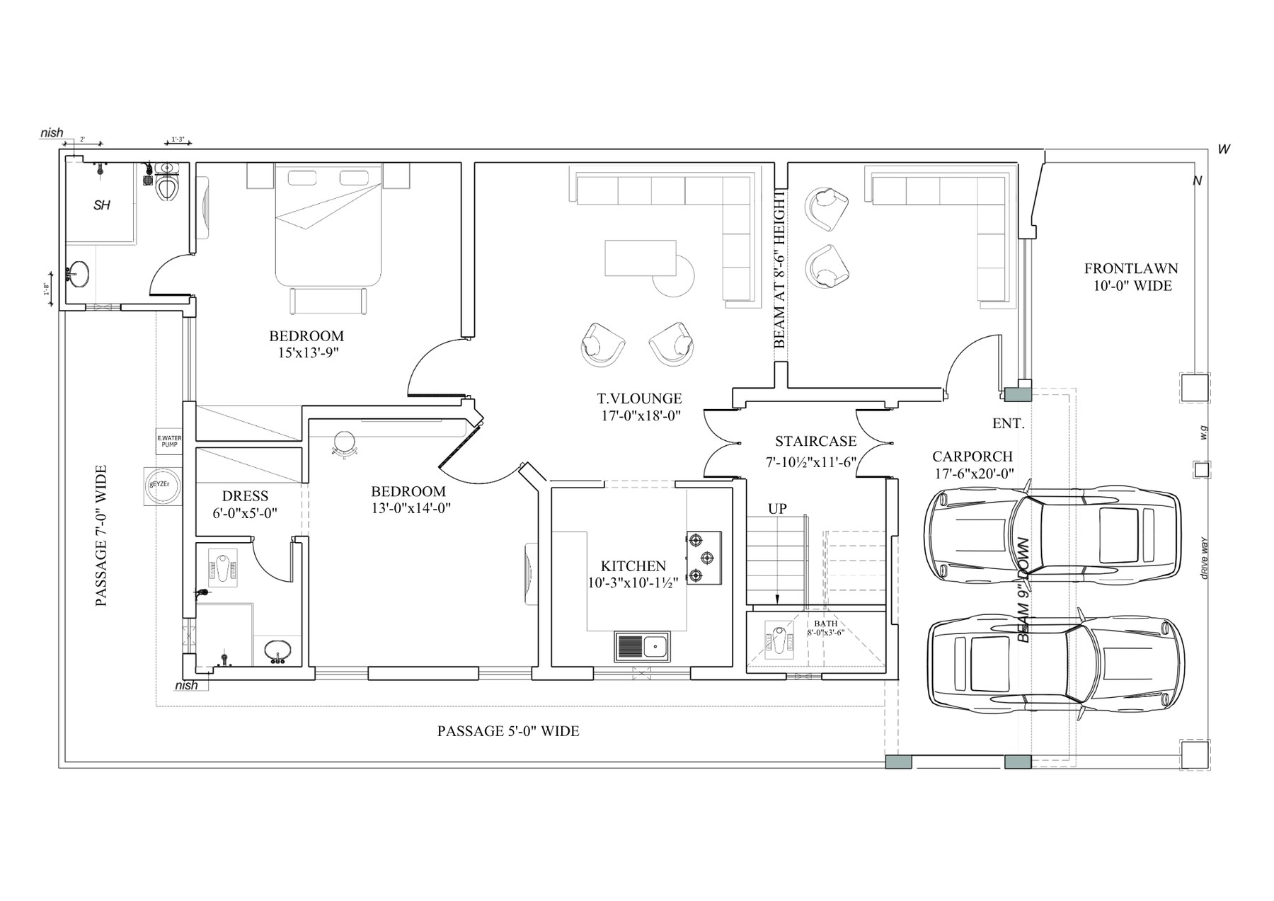 Dua Enterprises architectural ground floor plan for a 10 marla residence in Lahore